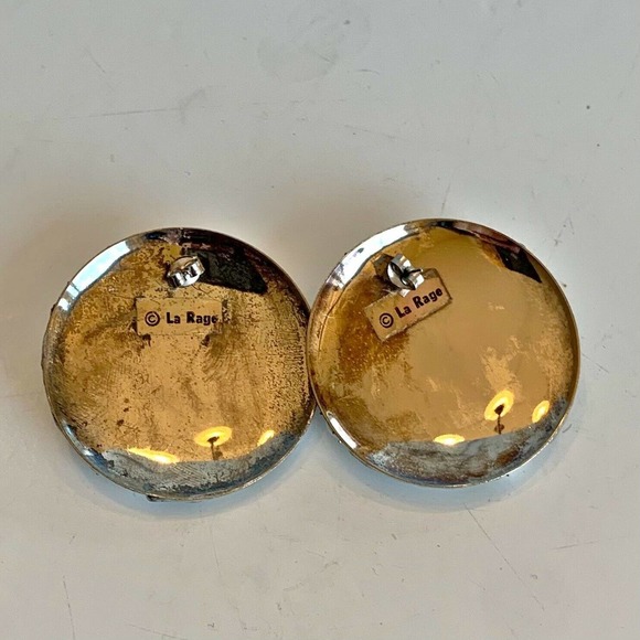 Vtg LA RAGE Mosaic Earrings Circles Gems Statement - Picture 5 of 9